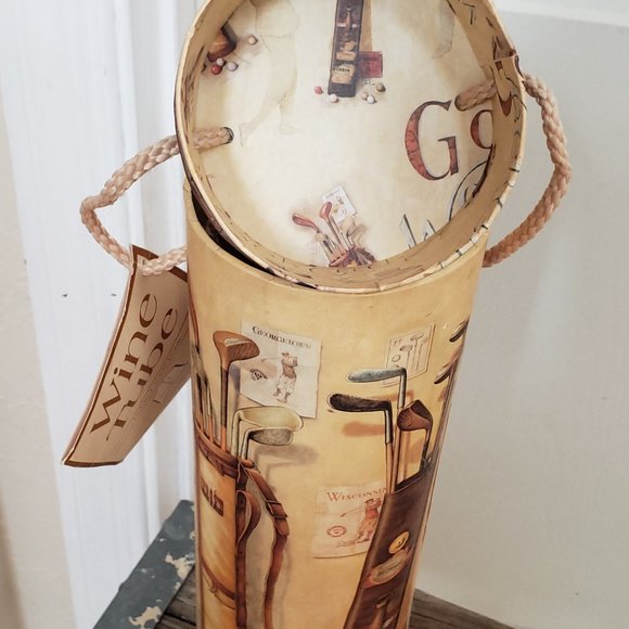 Wine Bottle Gift Box Tube Golf, France, & Merlot Décor 13" Tall x 4" Set - Picture 9 of 11